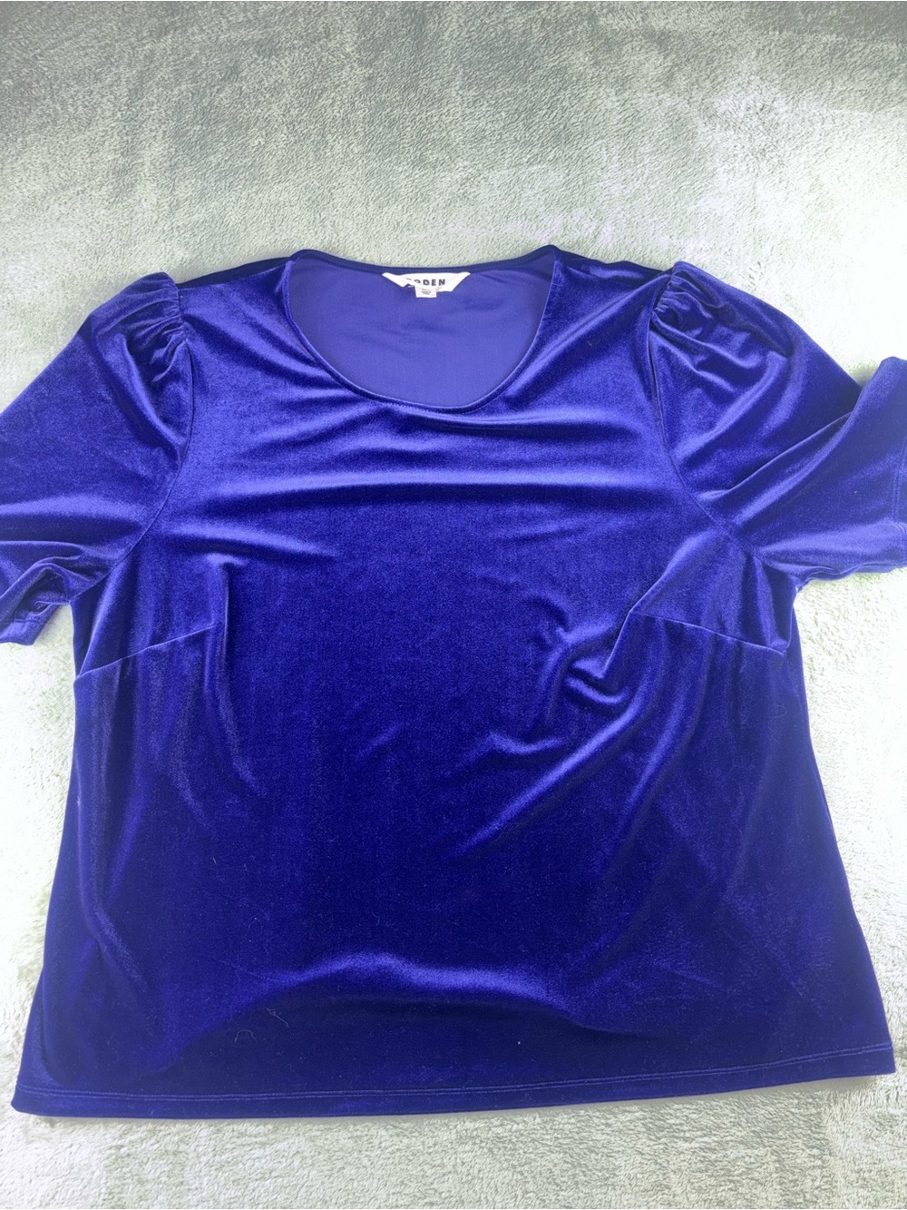 Boden Purple Velvet Puff Shoulder Short Sleeve Top Size 14